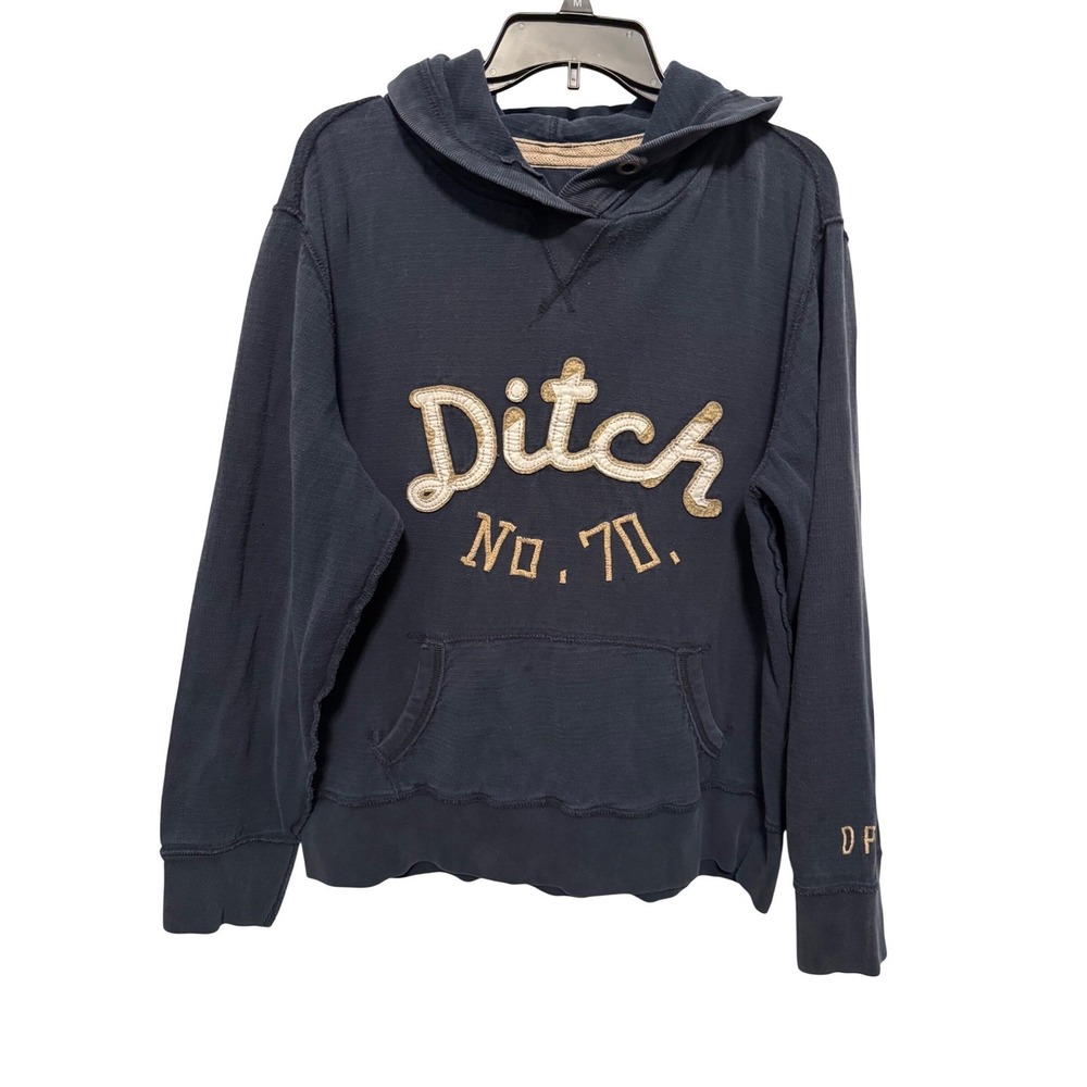 Mens Ditch Plains Navy‎ Blue Pullover Hoodie Embroidered Spellout Casual  XL